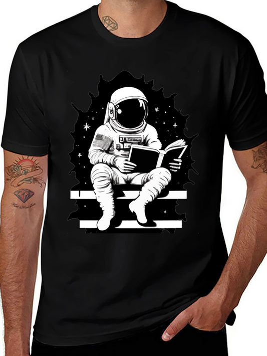 Astronaut Reading Black T-Shirt