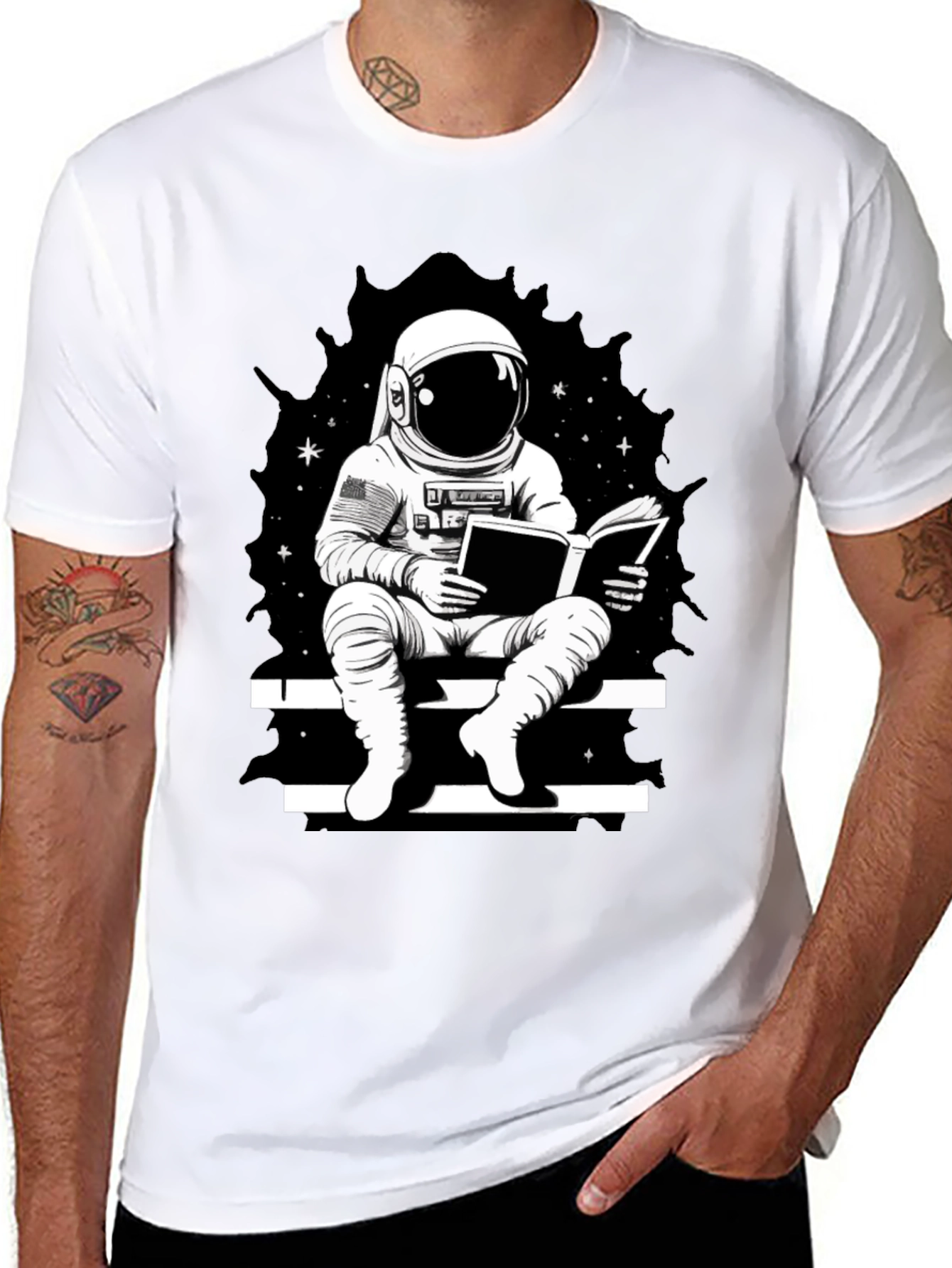 Astronaut Reading Black T-Shirt
