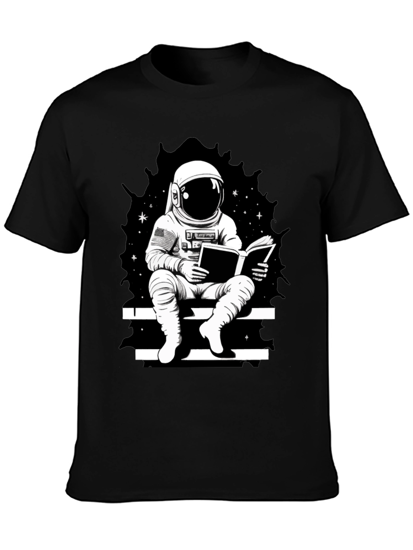 Astronaut Reading Black T-Shirt