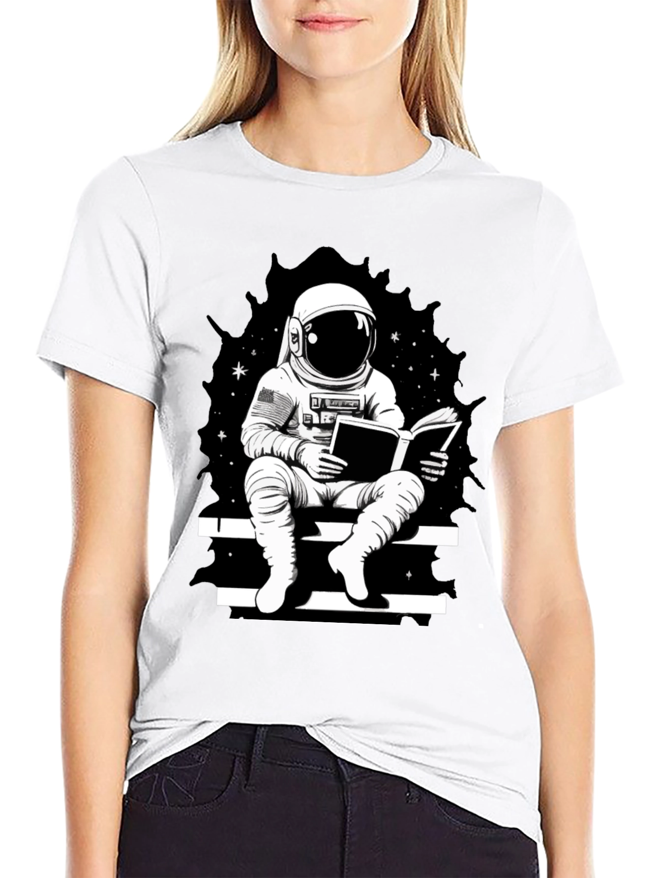 Astronaut Reading Black T-Shirt