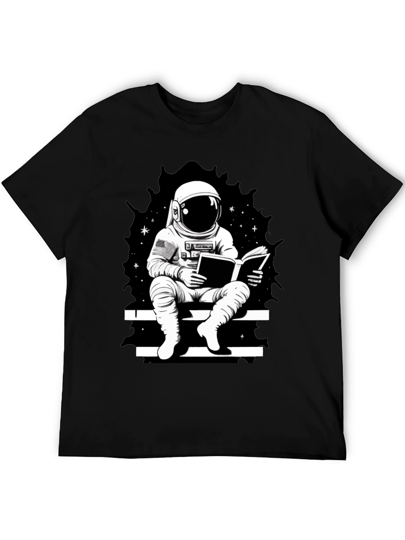 Astronaut Reading Black T-Shirt