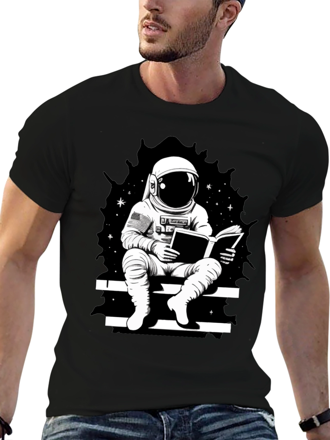 Astronaut Reading Black T-Shirt