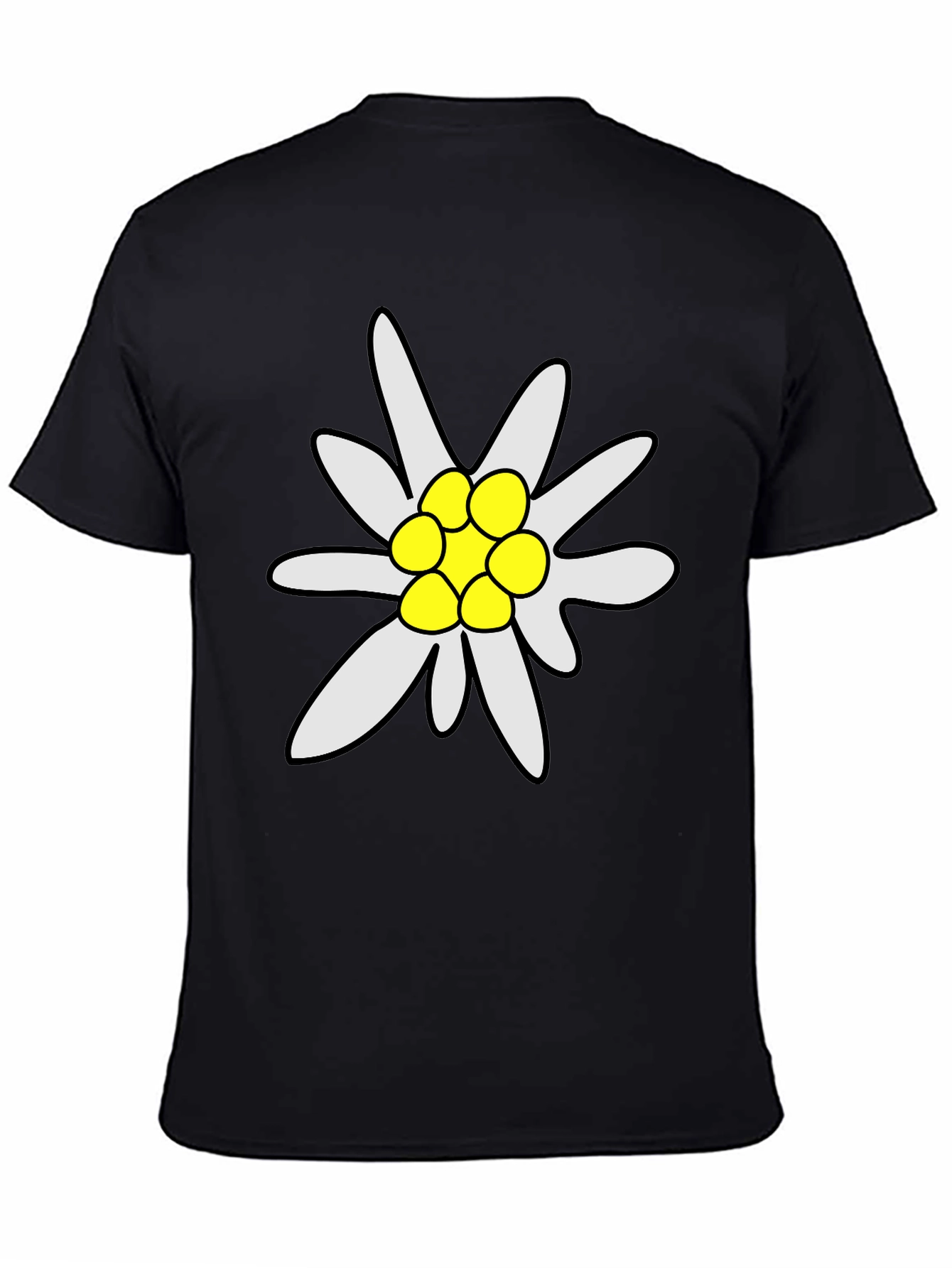 Edelweiss Flower Graphic Tee - Soft Black T-Shirt