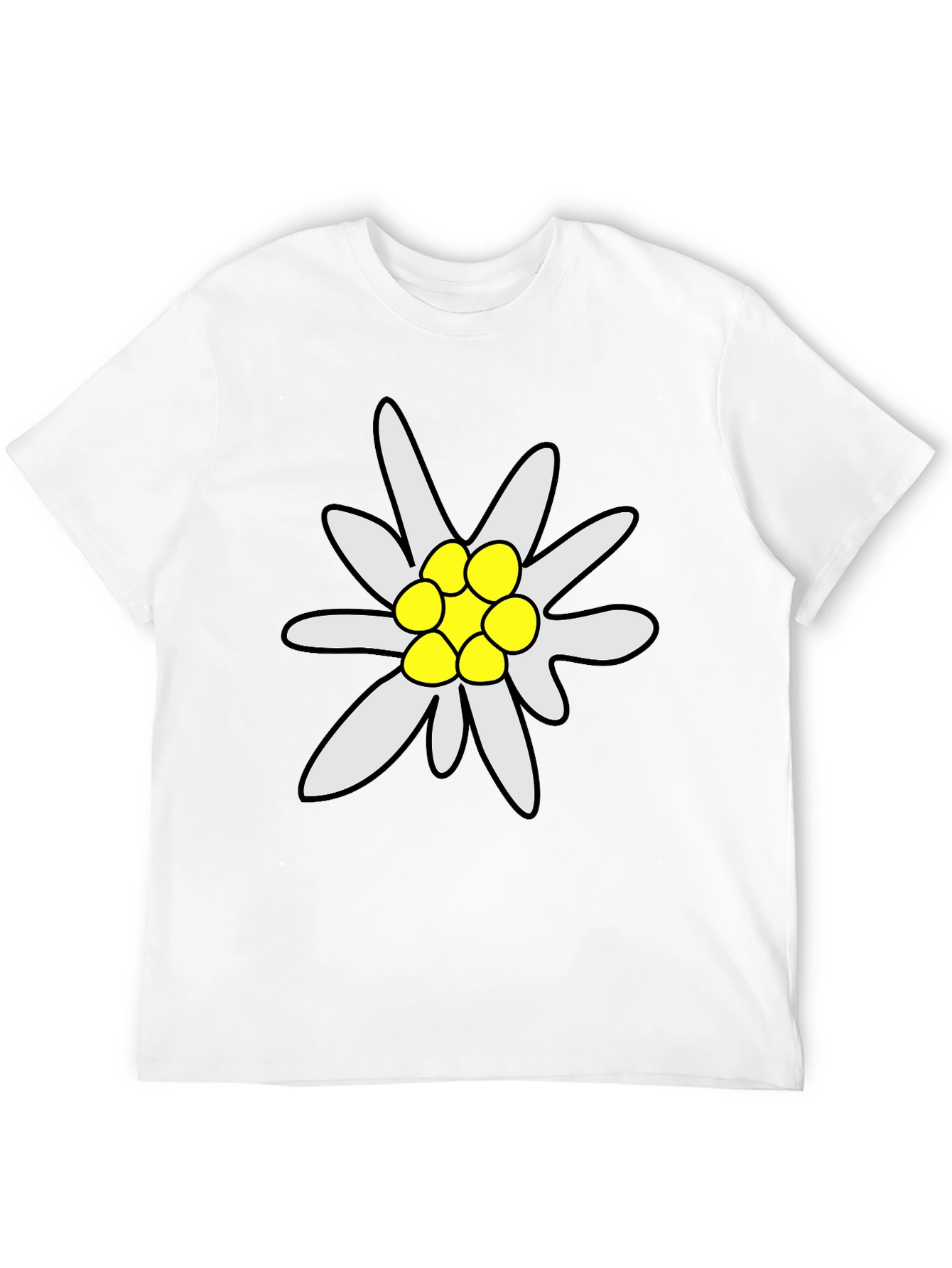 Edelweiss Flower Graphic Tee - Soft Black T-Shirt