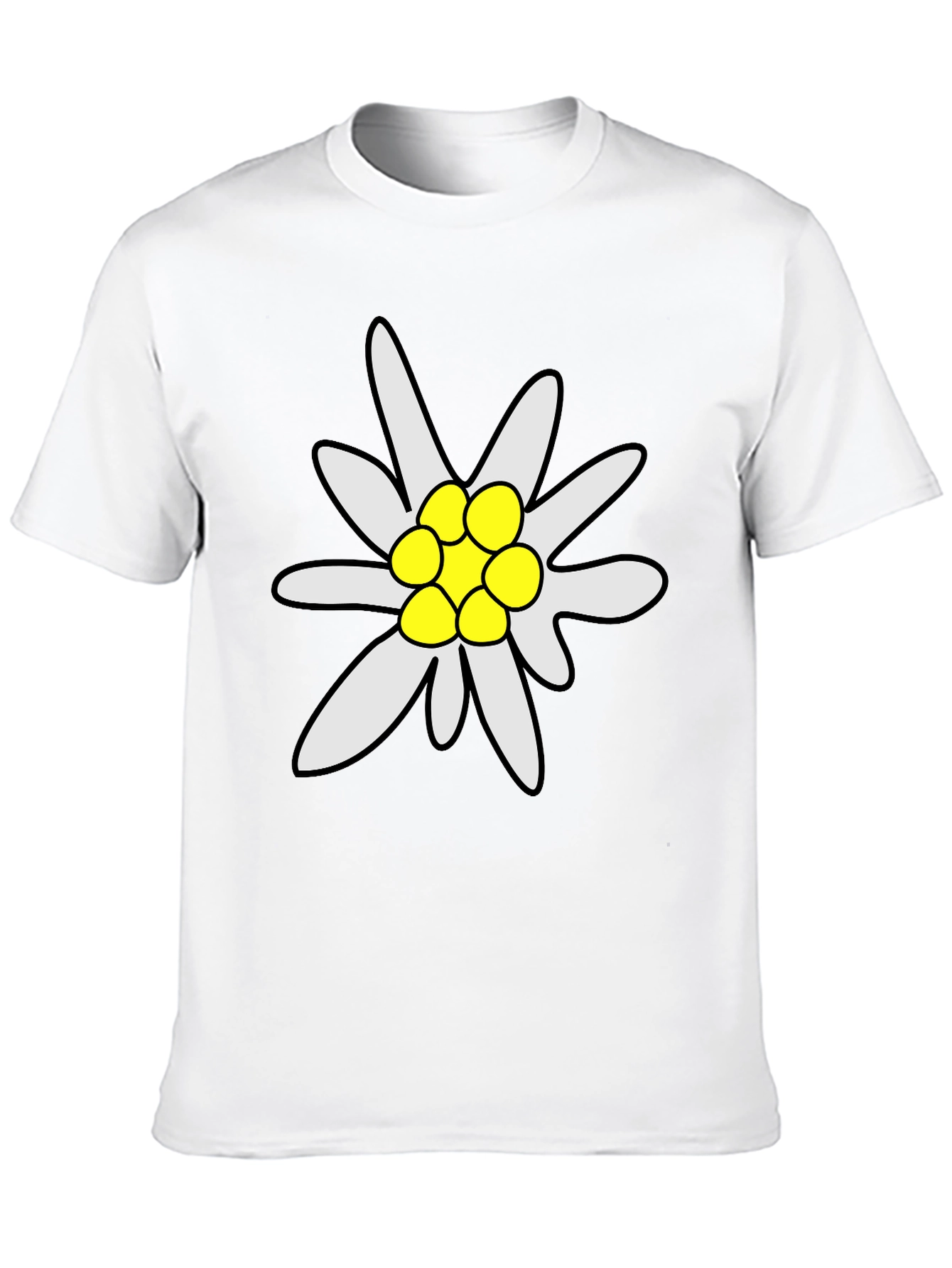 Edelweiss Flower Graphic Tee - Soft Black T-Shirt