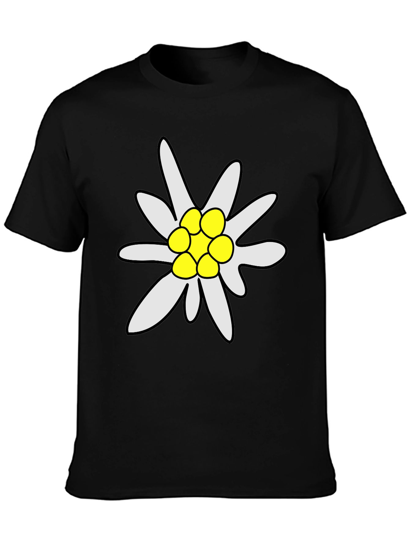 Edelweiss Flower Graphic Tee - Soft Black T-Shirt