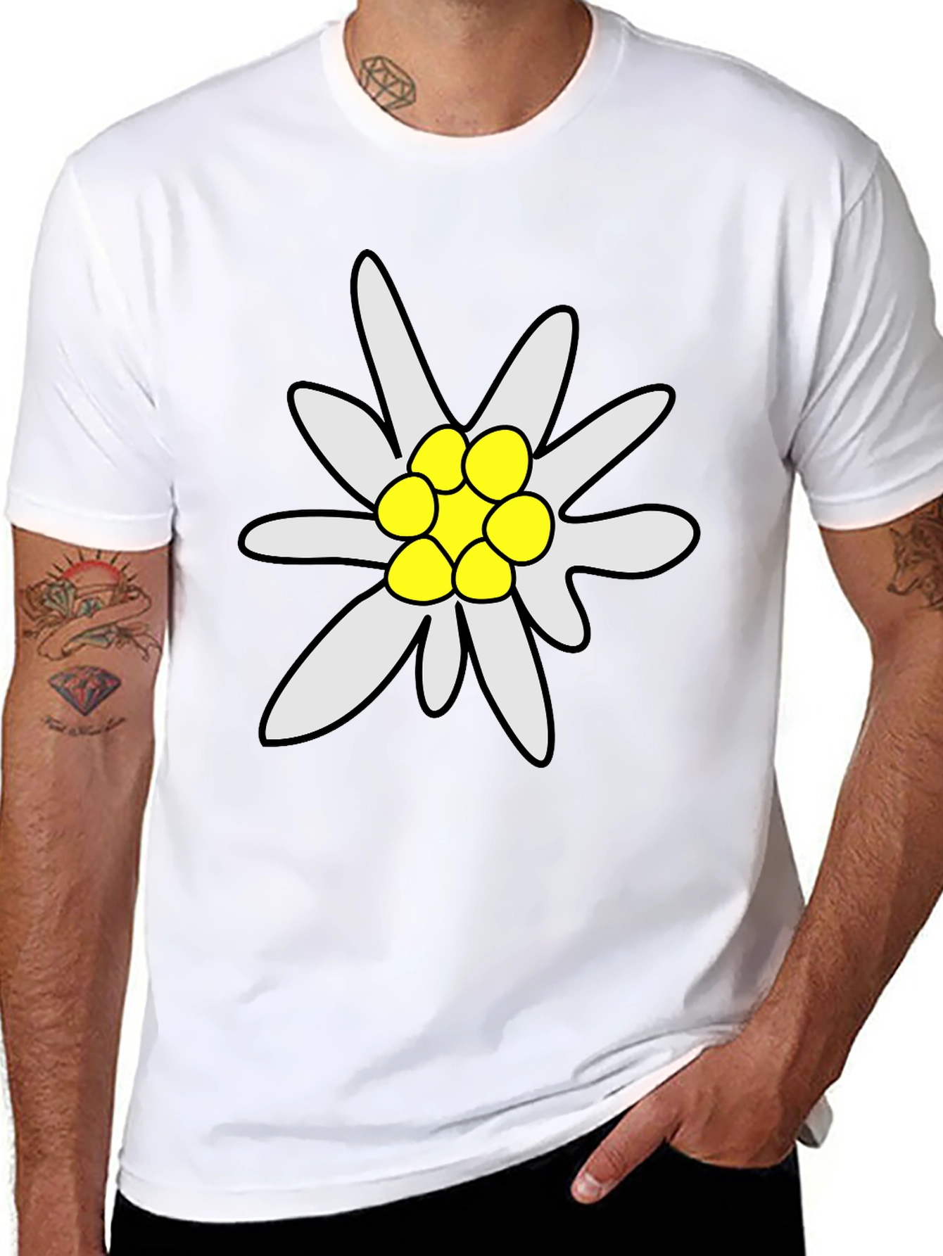 Edelweiss Flower Graphic Tee - Soft Black T-Shirt