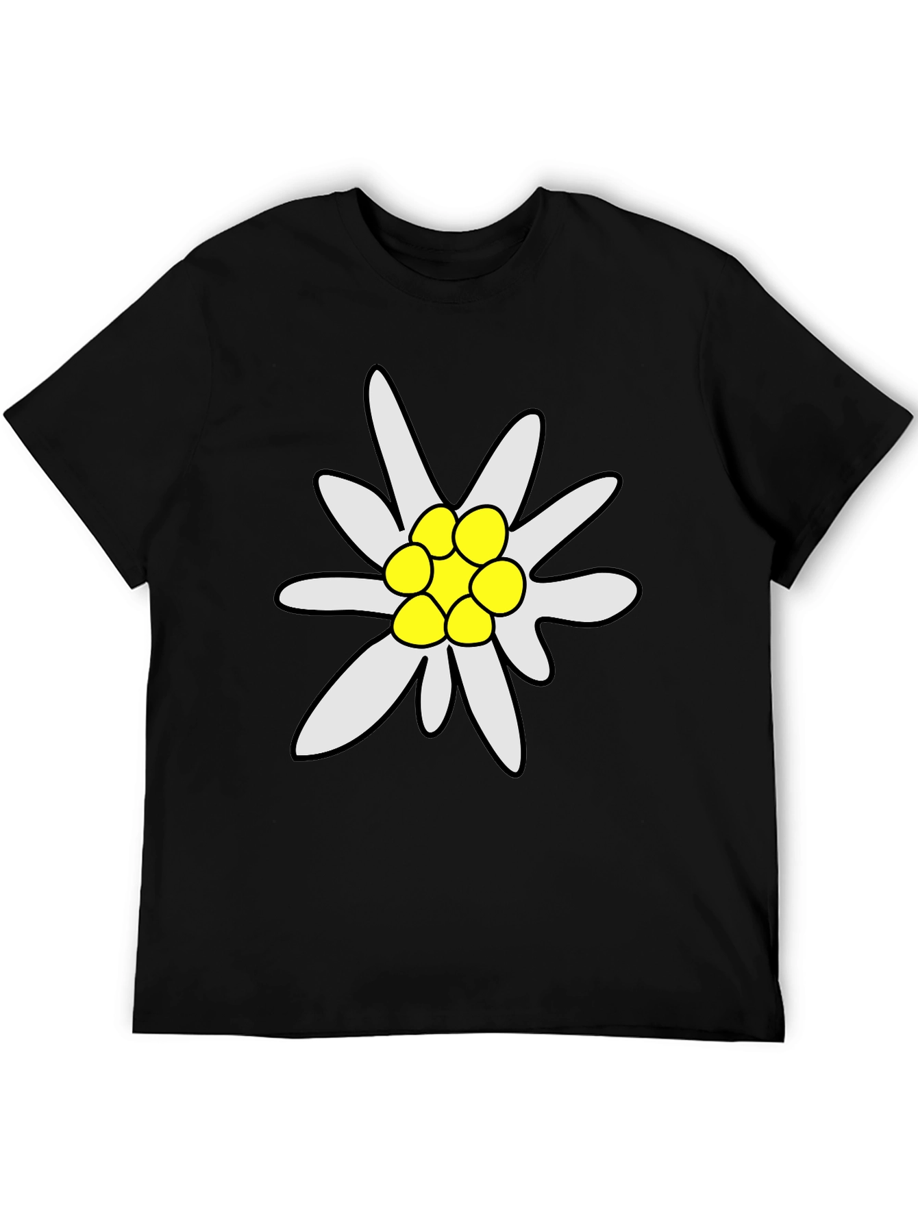 Edelweiss Flower Graphic Tee - Soft Black T-Shirt