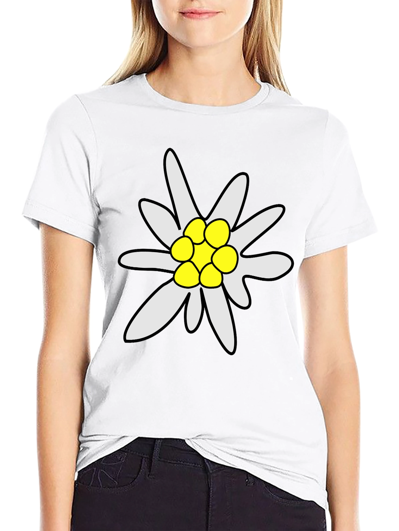 Edelweiss Flower Graphic Tee - Soft Black T-Shirt