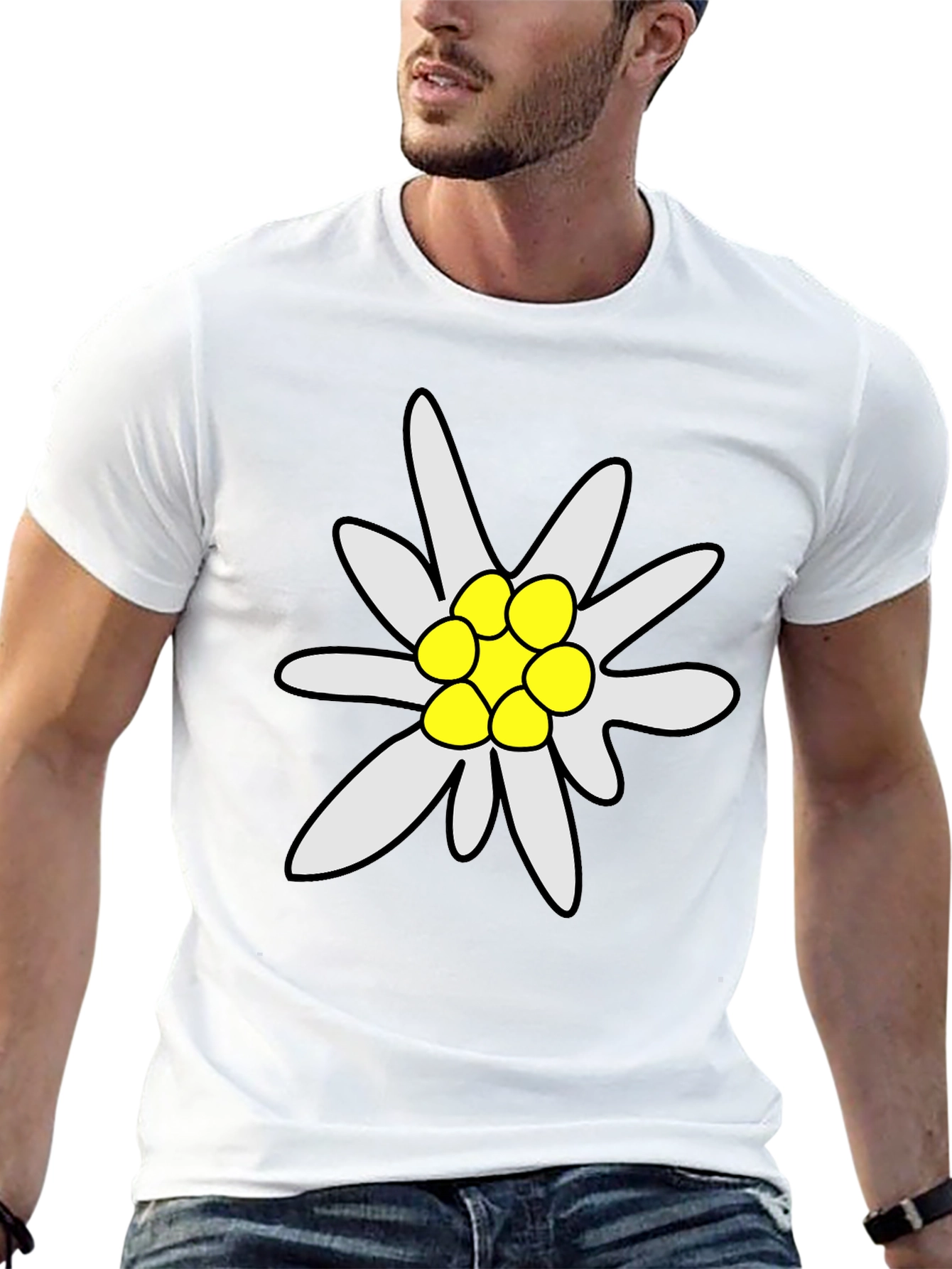 Edelweiss Flower Graphic Tee - Soft Black T-Shirt