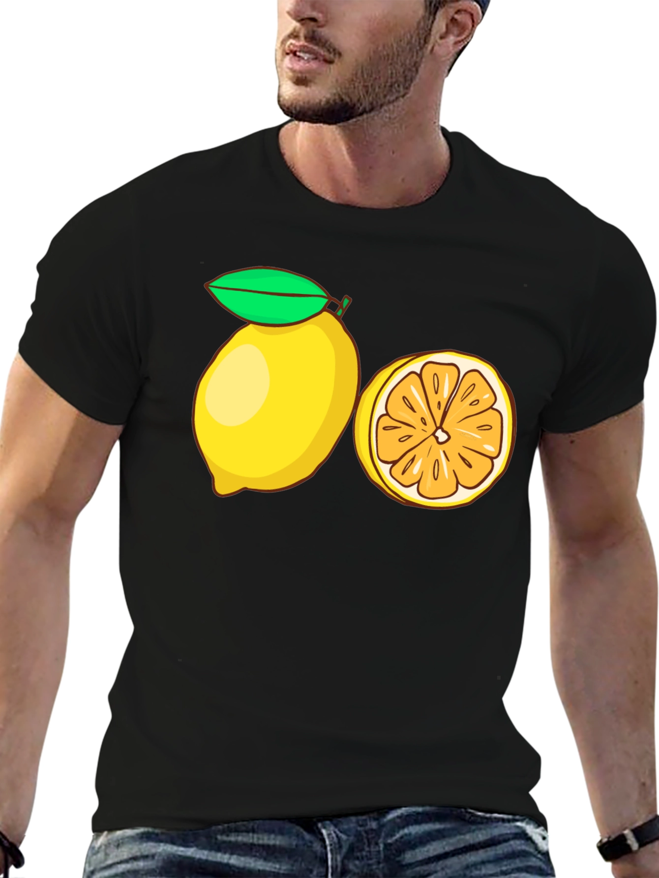 Lemon Slice Graphic Tee - Black Cotton T-Shirt