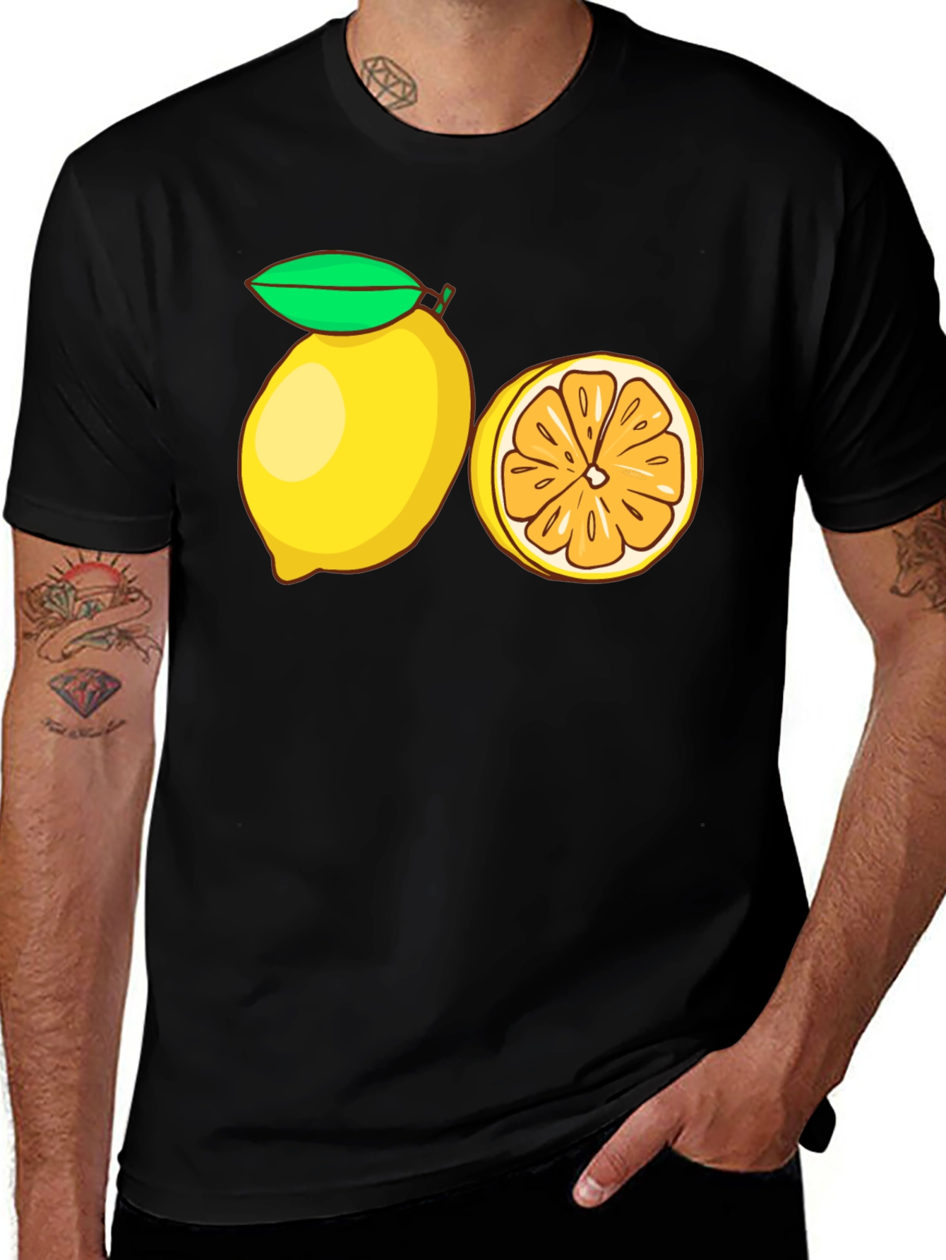 Lemon Slice Graphic Tee - Black Cotton T-Shirt