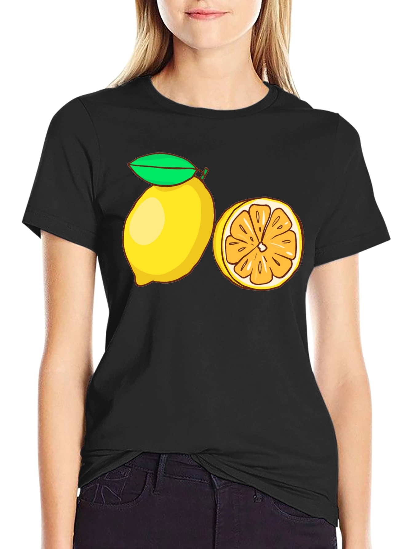 Lemon Slice Graphic Tee - Black Cotton T-Shirt