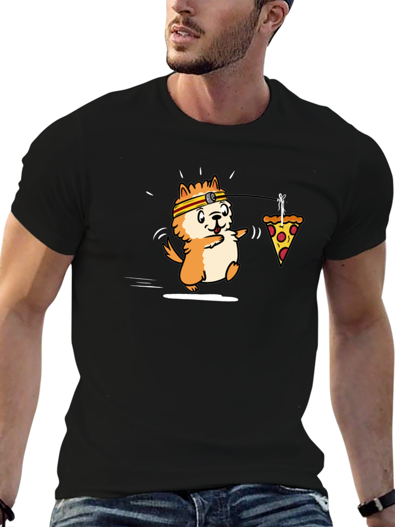 Cartoon Dog & Pizza T-Shirt