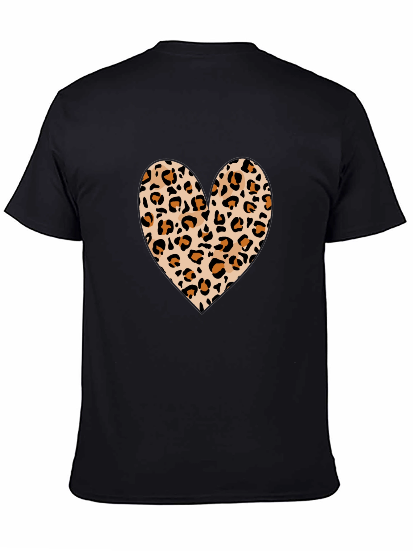 Leopard Print Heart Graphic Tee - Black