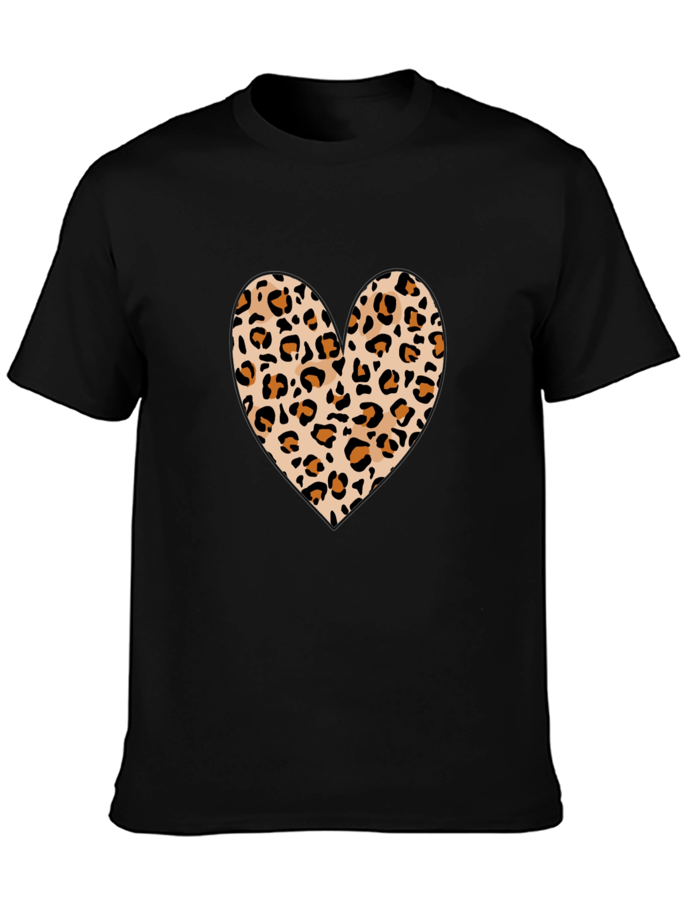 Leopard Print Heart Graphic Tee - Black