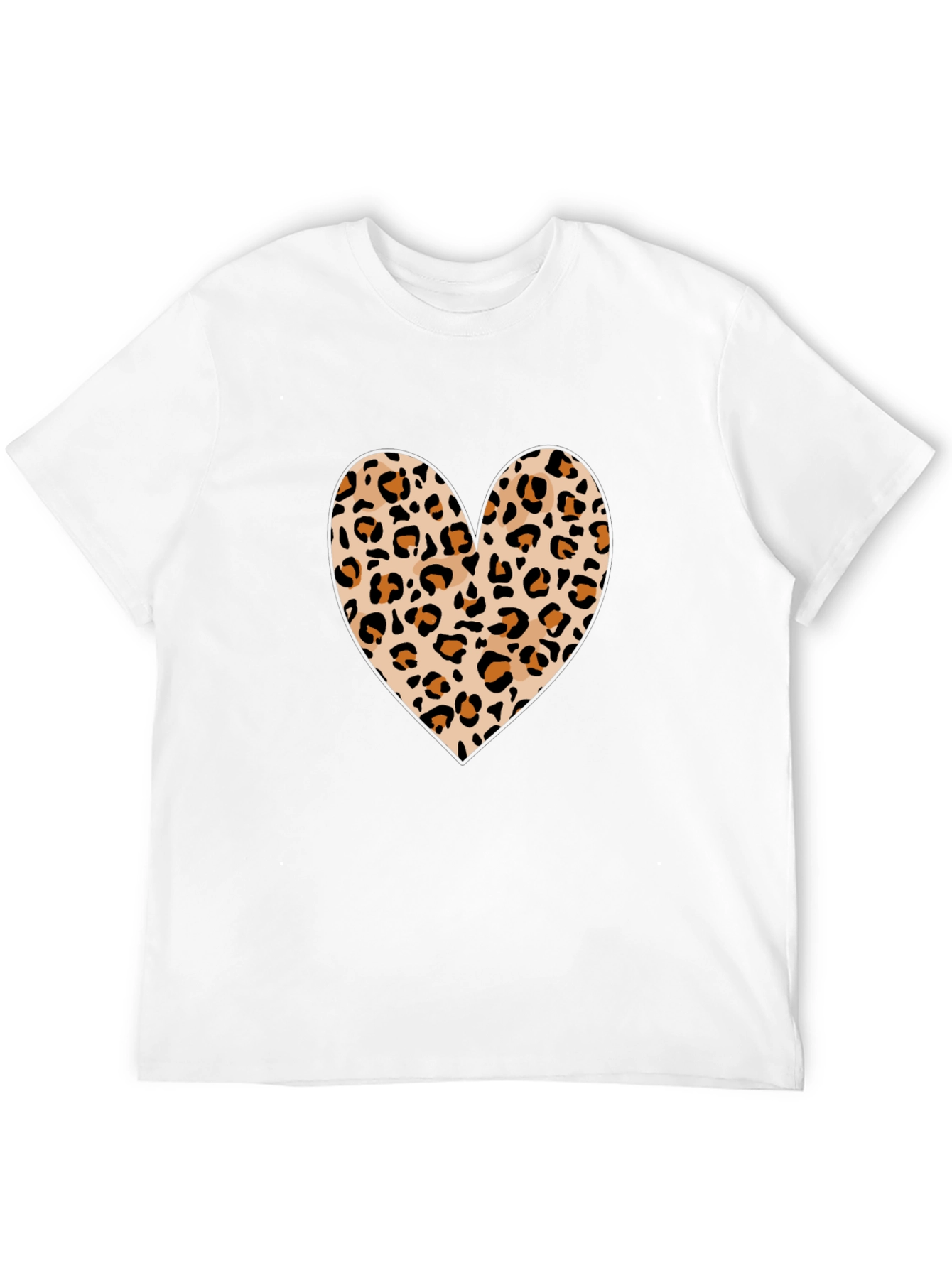 Leopard Print Heart Graphic Tee - Black