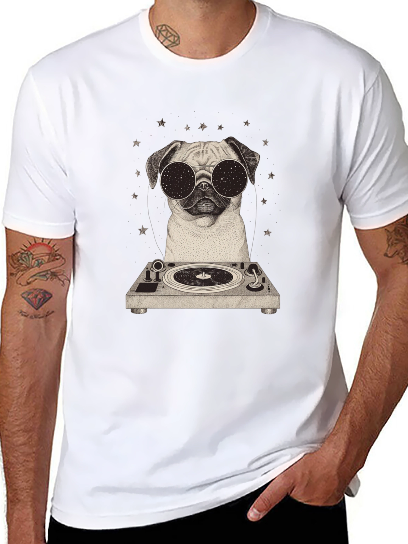 Cool Pug DJ Graphic Tee - Stylish Black T-Shirt