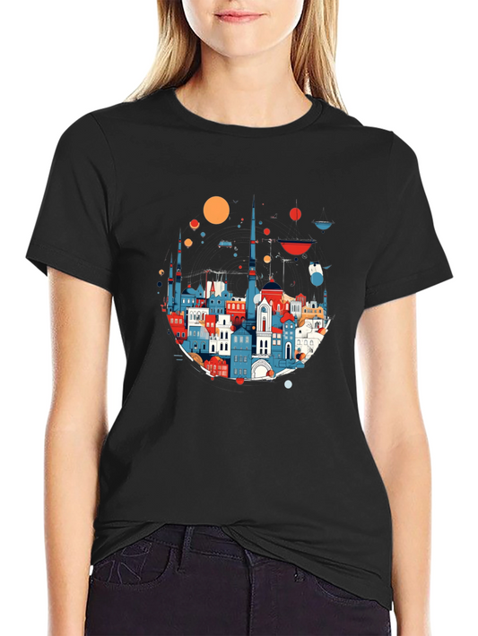 Cityscape Graphic Print Black T-Shirt
