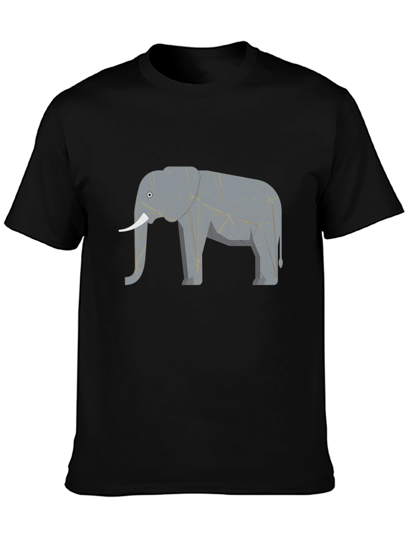 Geometric Elephant Print Black T-Shirt