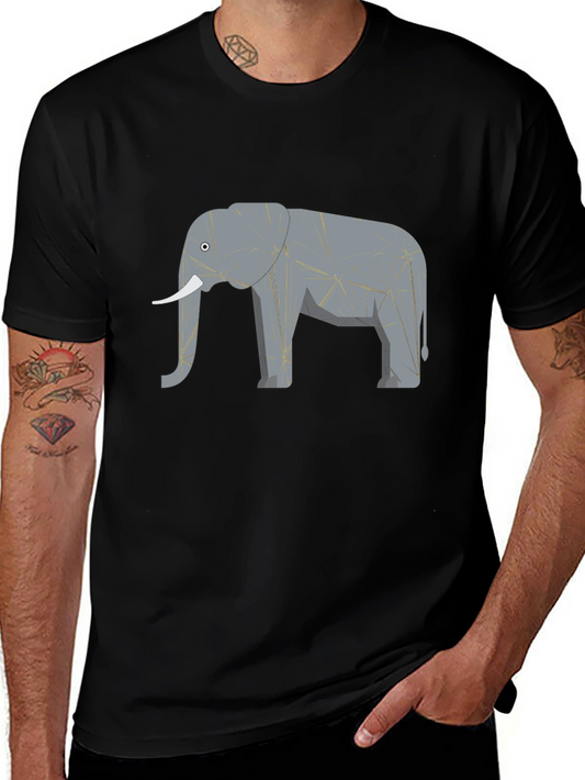Geometric Elephant Print Black T-Shirt