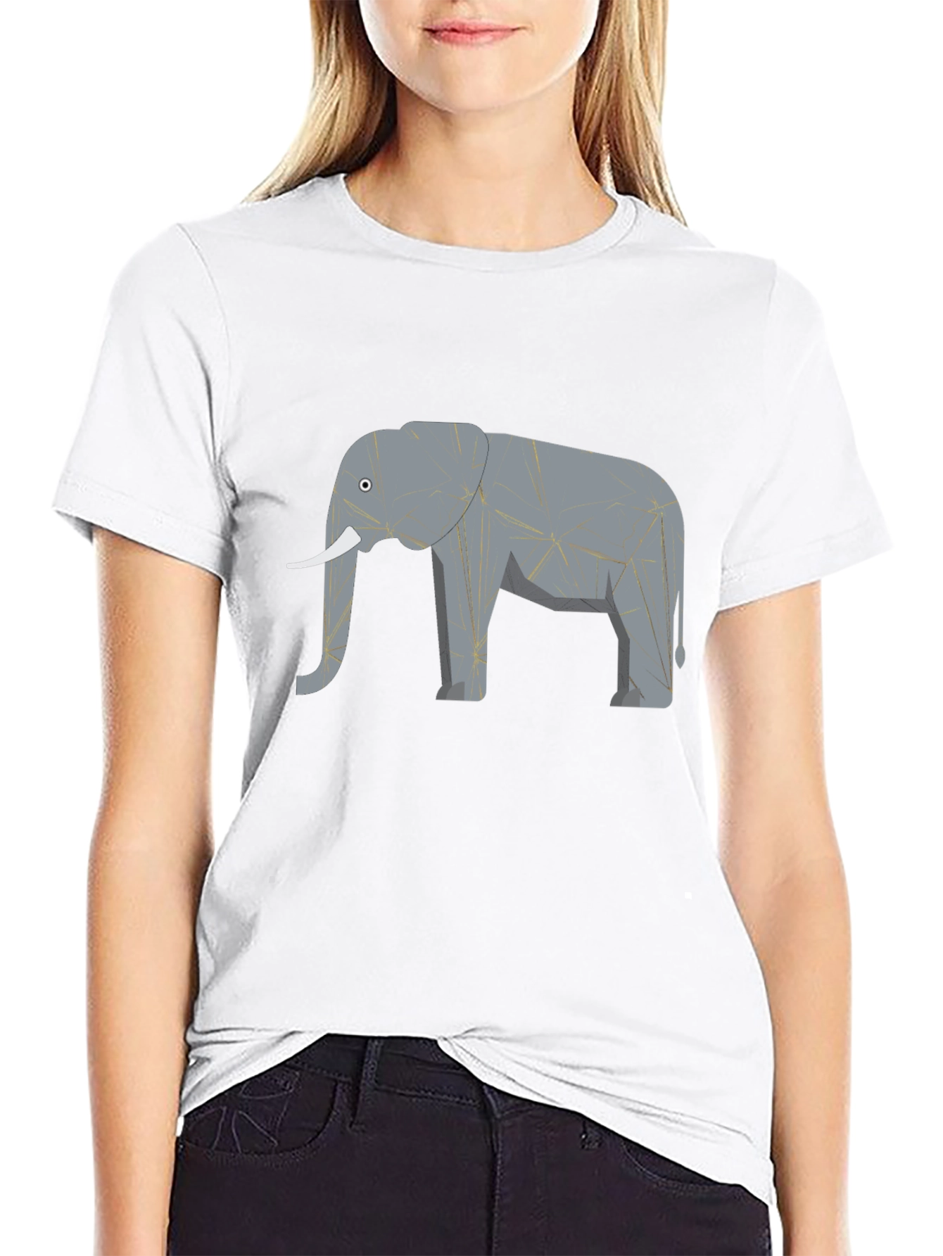 Geometric Elephant Print Black T-Shirt