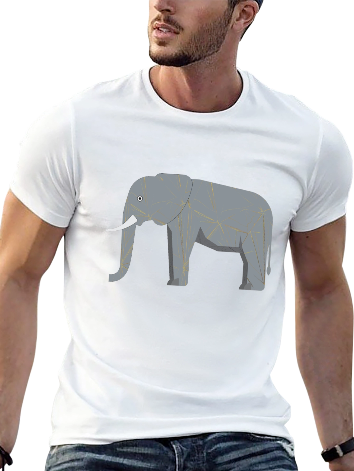Geometric Elephant Print Black T-Shirt