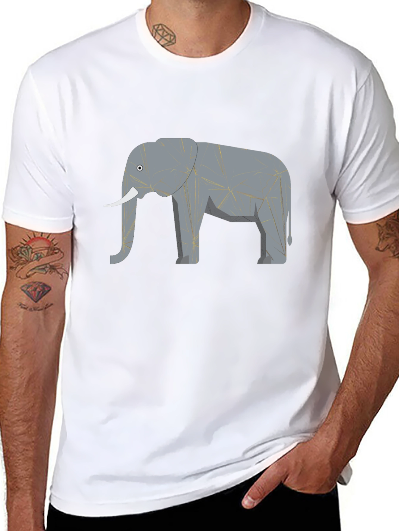 Geometric Elephant Print Black T-Shirt