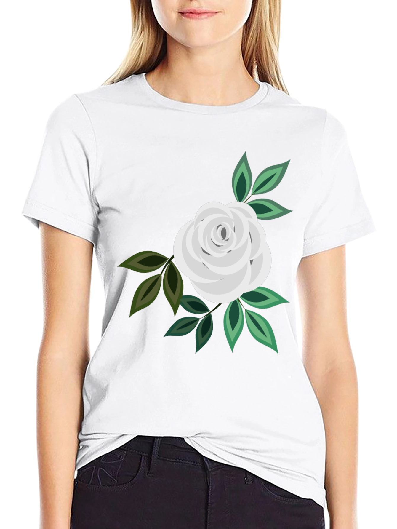 White Rose Graphic Black T-Shirt