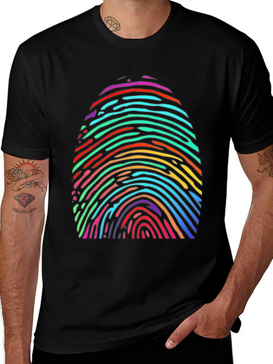 Rainbow Fingerprint Graphic Tee - Unique & Colorful