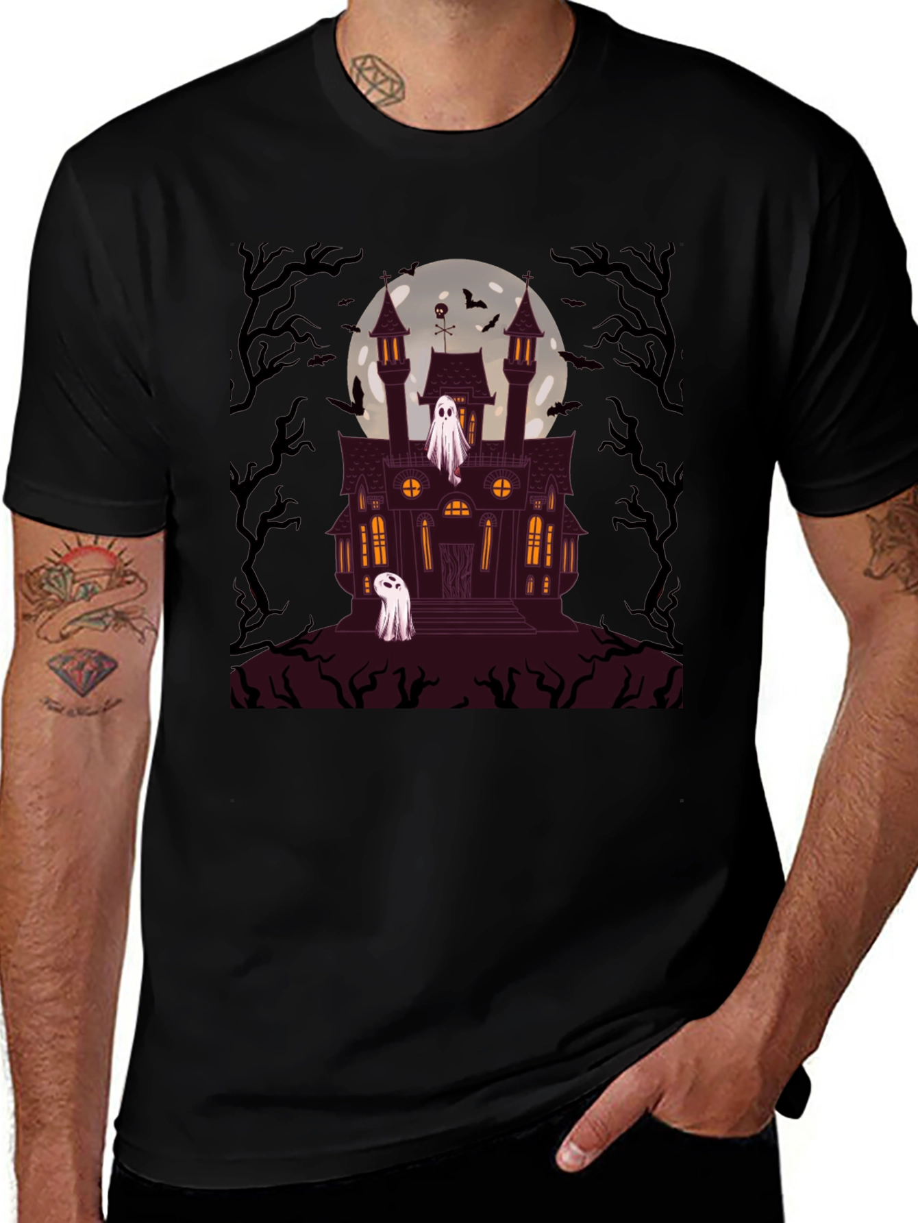 Spooky Halloween House Graphic T-Shirt