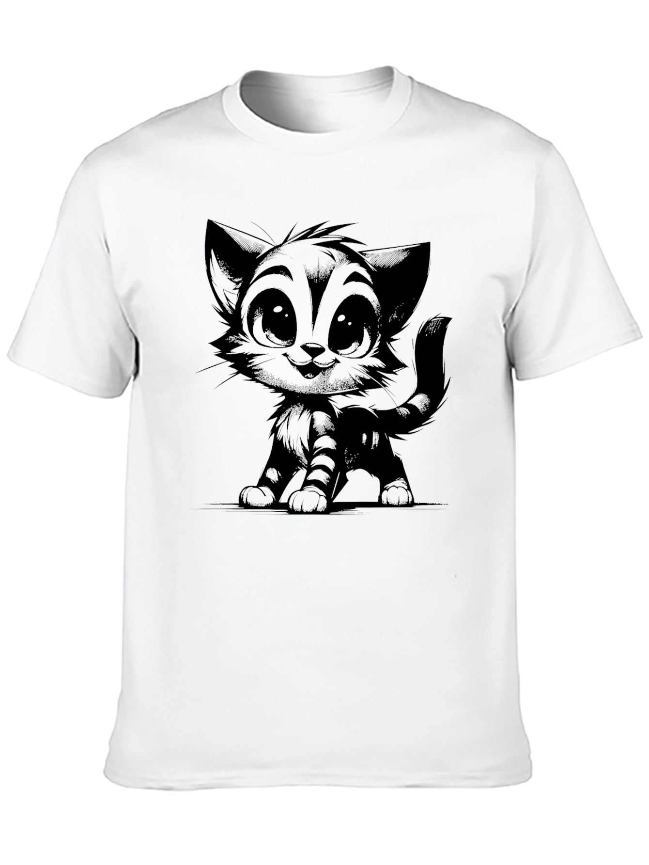 Cute Cartoon Cat Black T-Shirt