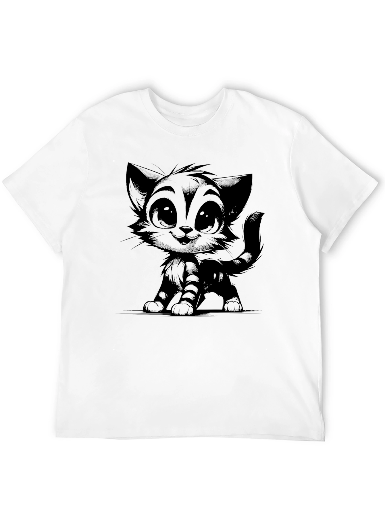 Cute Cartoon Cat Black T-Shirt