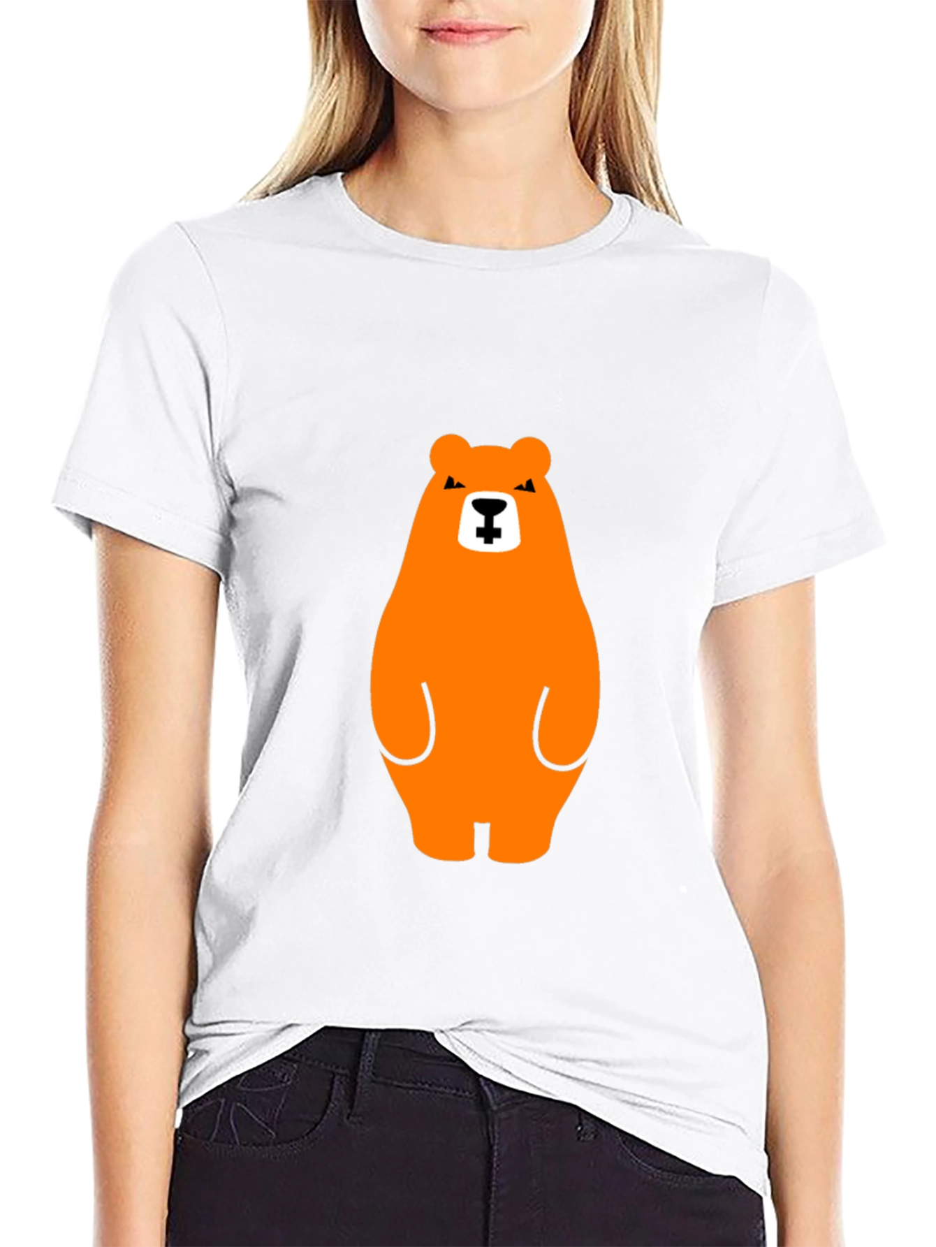 Orange Bear Graphic Tee - Casual Black T-Shirt