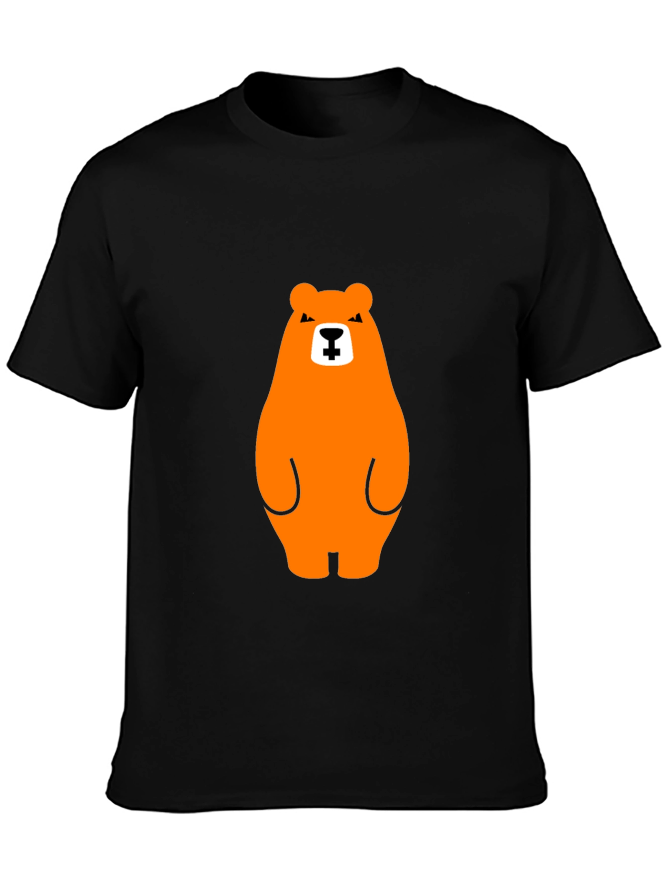 Orange Bear Graphic Tee - Casual Black T-Shirt