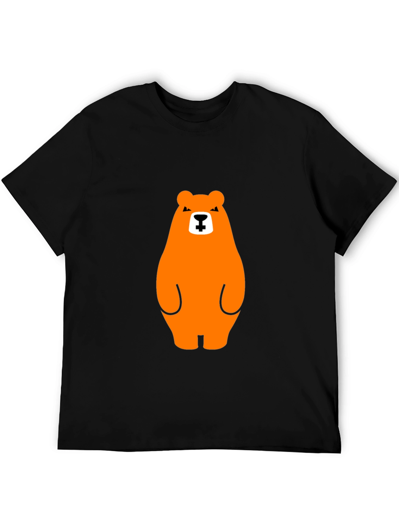 Orange Bear Graphic Tee - Casual Black T-Shirt