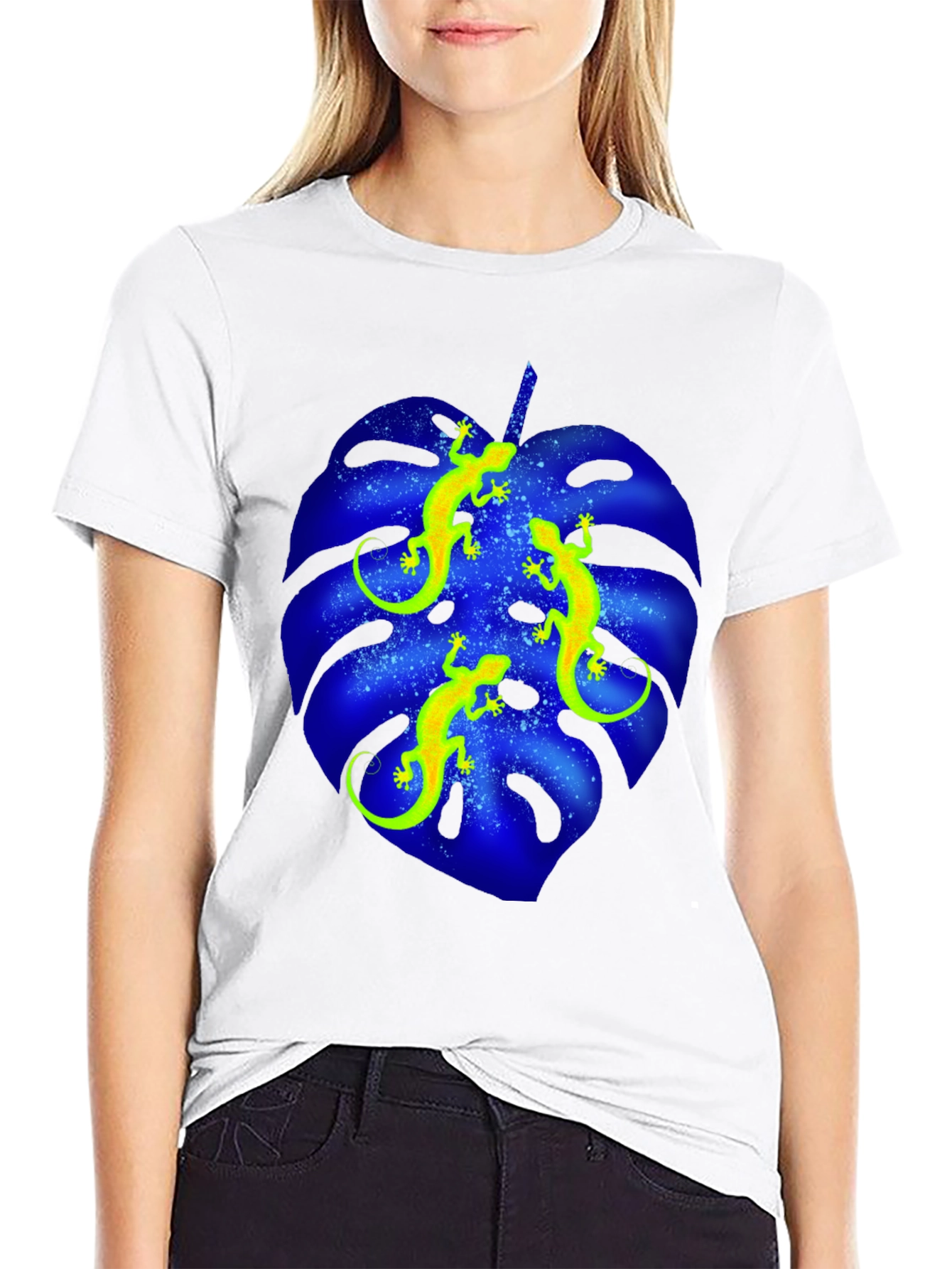 Lizard Monstera Leaf Graphic Tee - Black