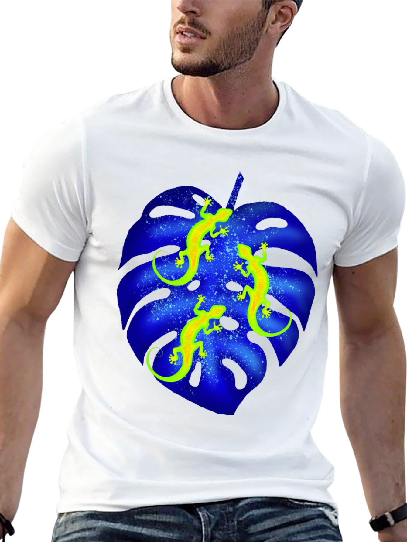 Lizard Monstera Leaf Graphic Tee - Black