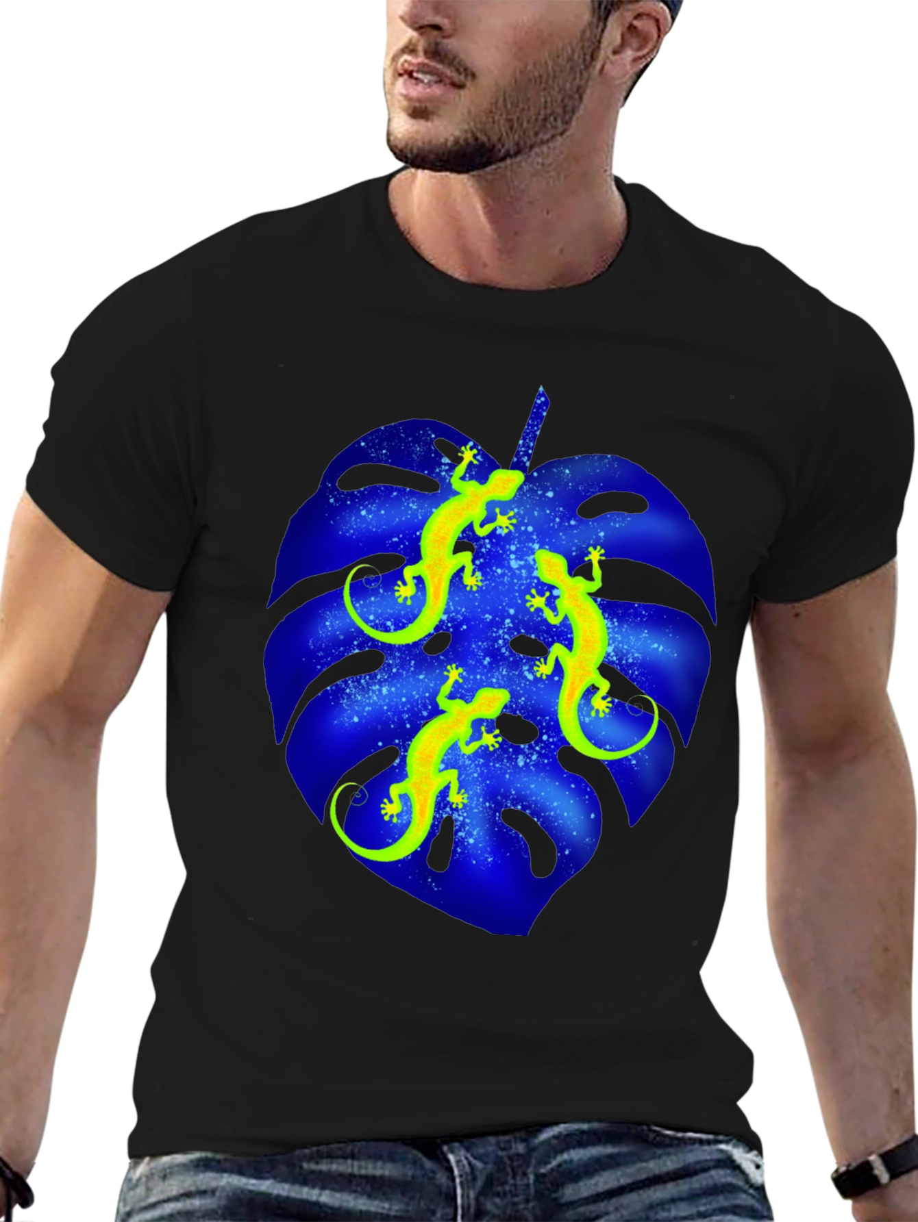 Lizard Monstera Leaf Graphic Tee - Black