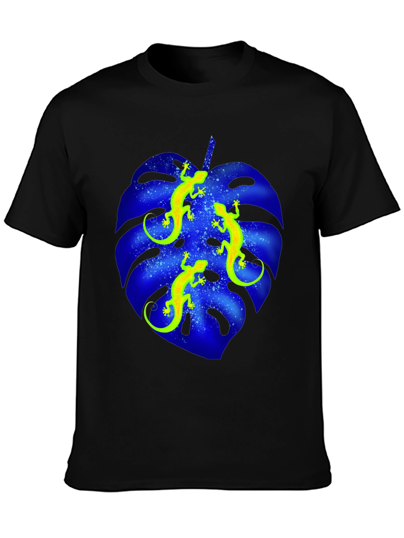 Lizard Monstera Leaf Graphic Tee - Black