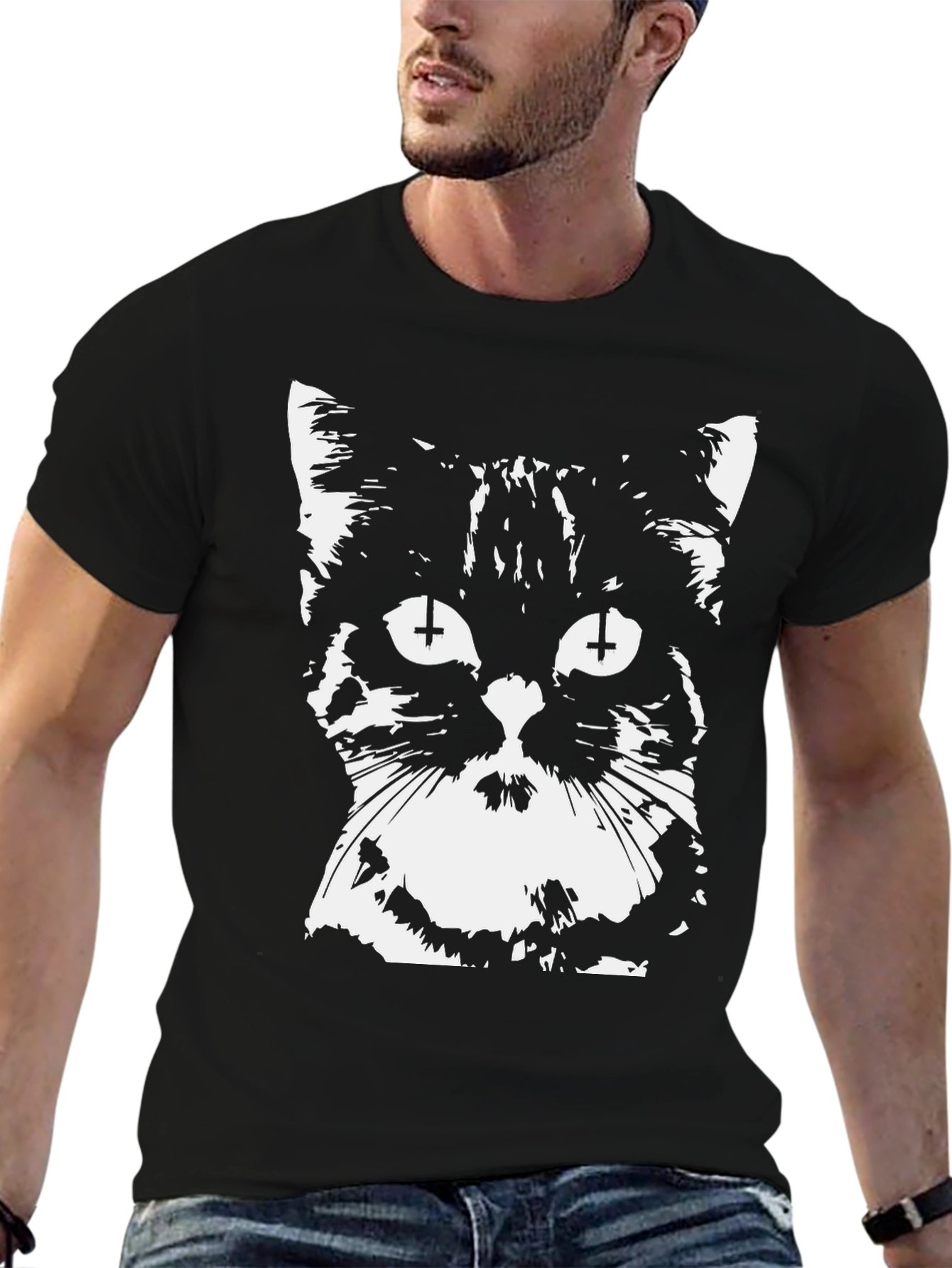 Inverted Cross Cat Graphic T-Shirt