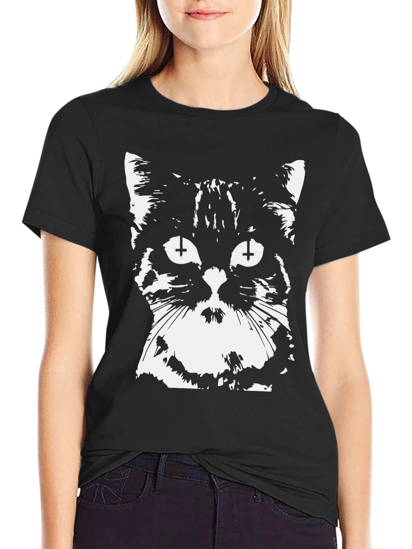 Inverted Cross Cat Graphic T-Shirt
