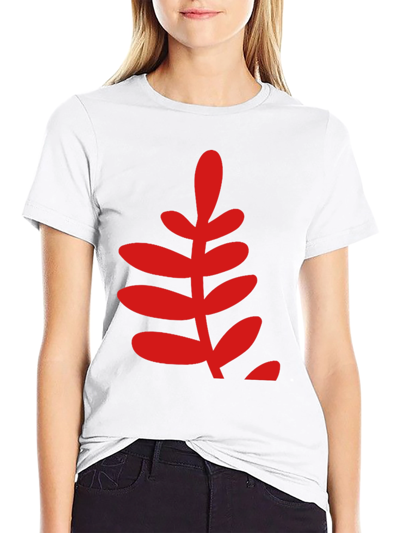 Bold Red Leaf Graphic Print Black T-Shirt