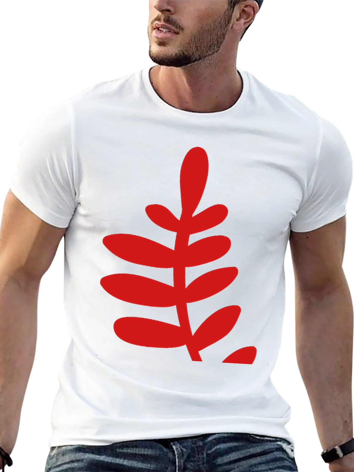 Bold Red Leaf Graphic Print Black T-Shirt