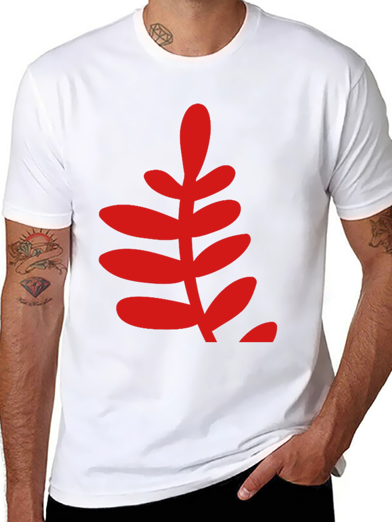 Bold Red Leaf Graphic Print Black T-Shirt