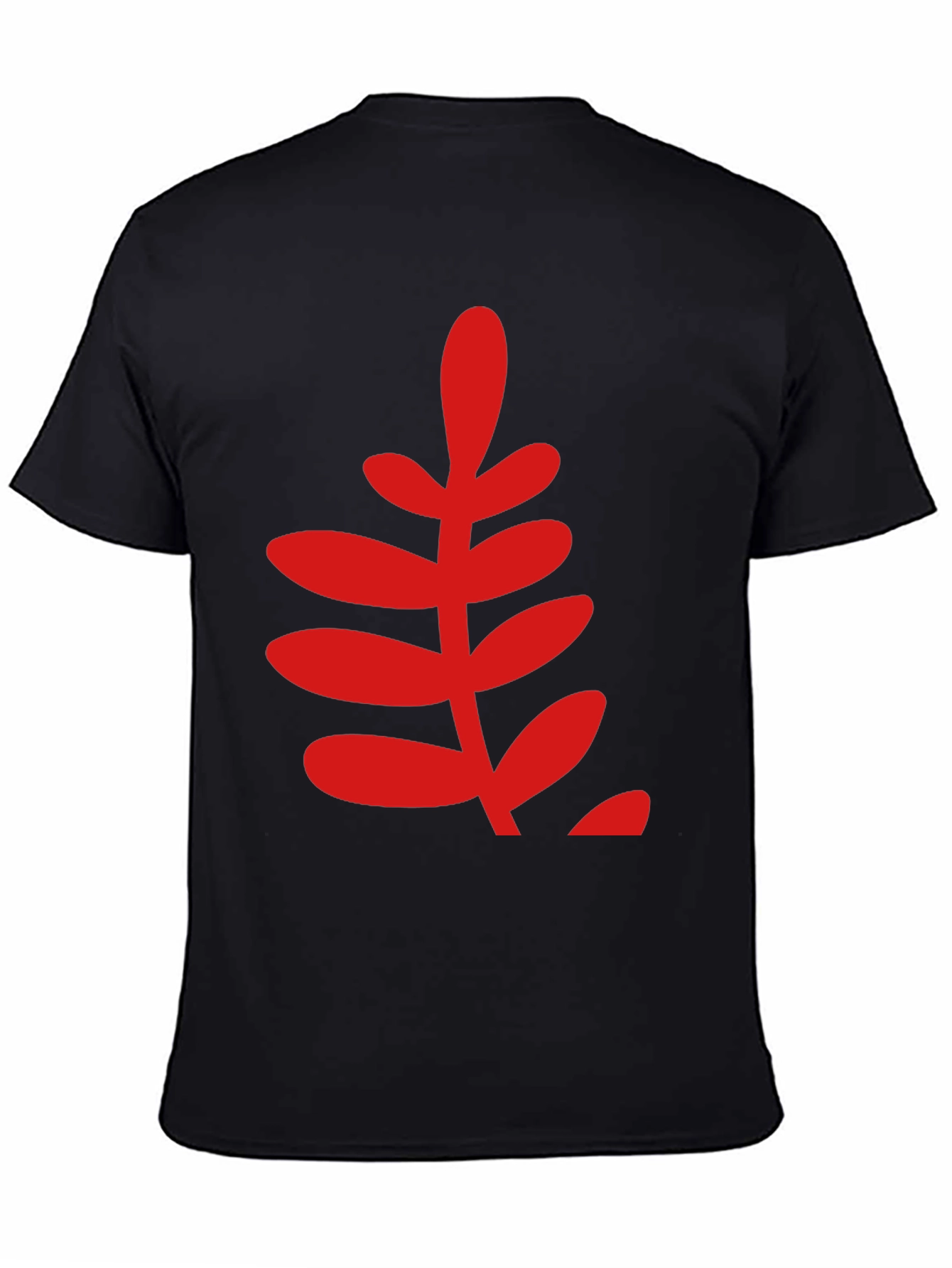 Bold Red Leaf Graphic Print Black T-Shirt