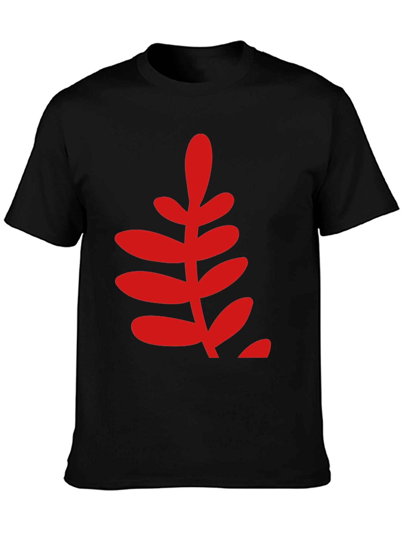 Bold Red Leaf Graphic Print Black T-Shirt