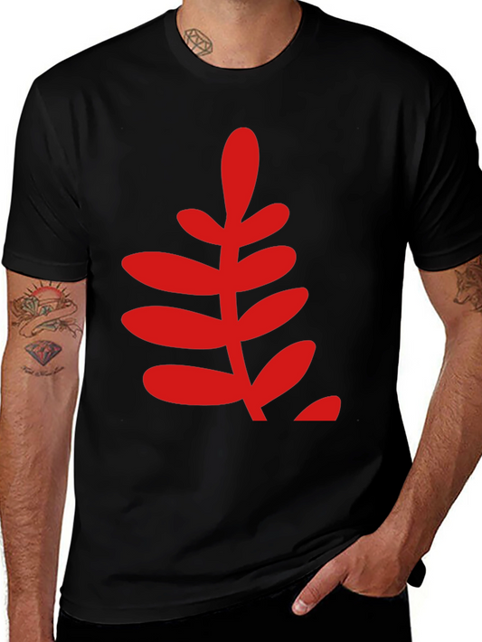 Bold Red Leaf Graphic Print Black T-Shirt