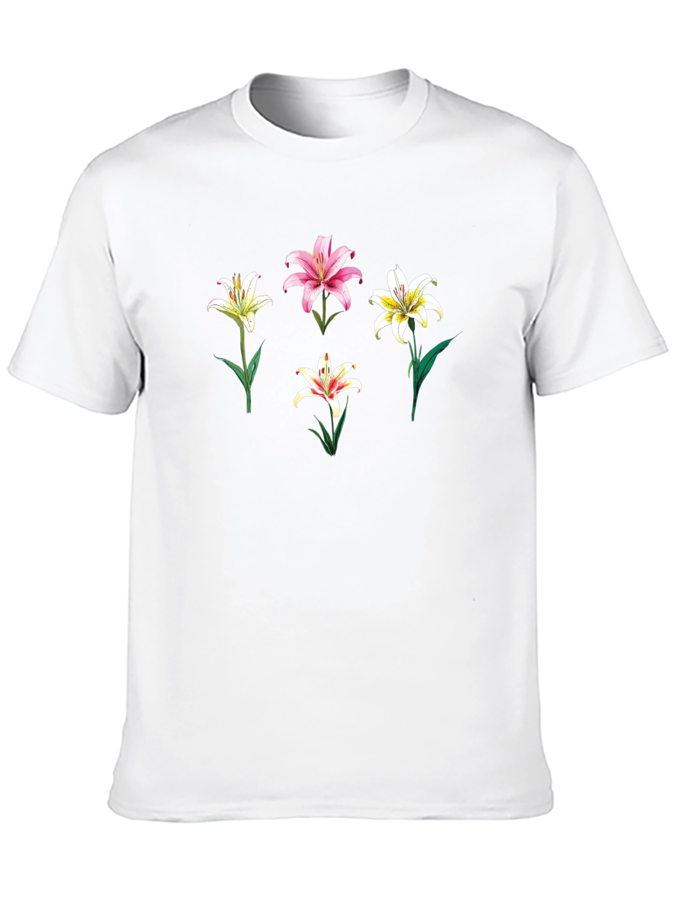 Floral Lily Print Black T-Shirt