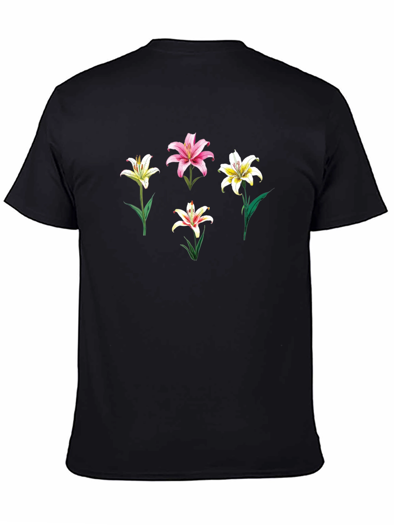Floral Lily Print Black T-Shirt